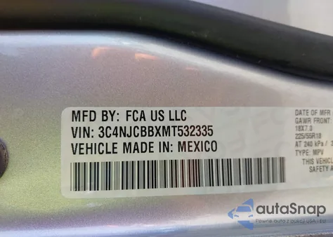 2021 Jeep Compass Altitude Fwd z USA, uszkodzony, nr VIN 3C4NJCBBXMT532335